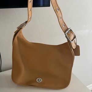 Coach Tan Leather Shoulder Bag with Silver Hardware 9718
